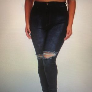 Plus Size High Waist Slit Knee Jeans